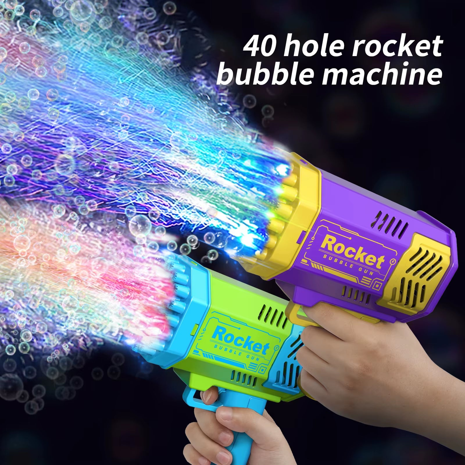 40 Hole Handheld Fully Automatic Space Light Bubble Machine, Electric Children's Toy without Battery and Bubble Water